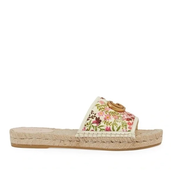 GUCCI 2019 Pilar Double G Floral Espadrille Canvas Slide Sandals 41 10C Wide - Picture 9 of 16